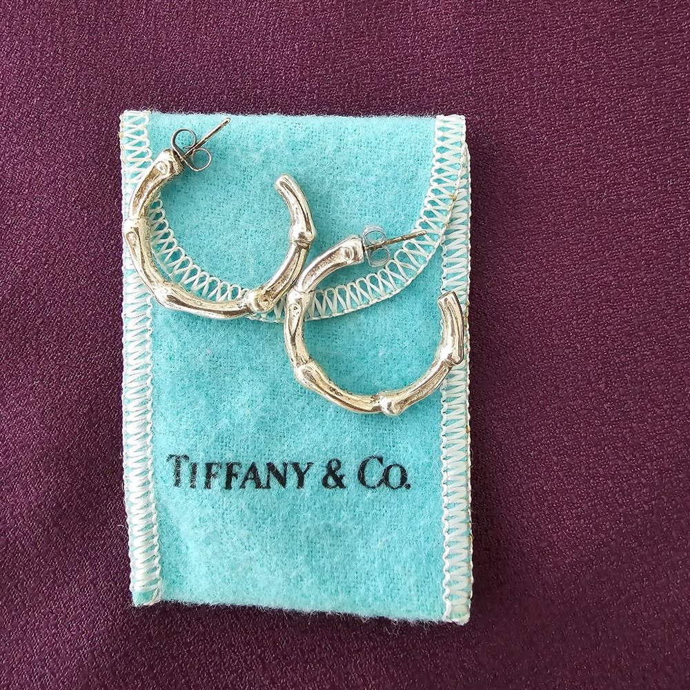 Tiffany 7 Co. "1996" silver bamboo hoop earrings